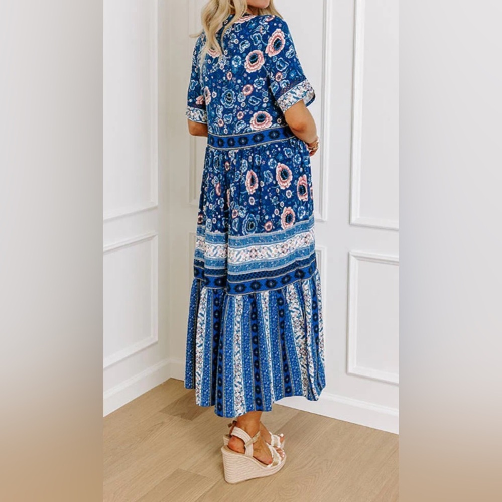 Sunday Blue and Pink Patterned Maxi Dress Size Large - Picture 2 of 15